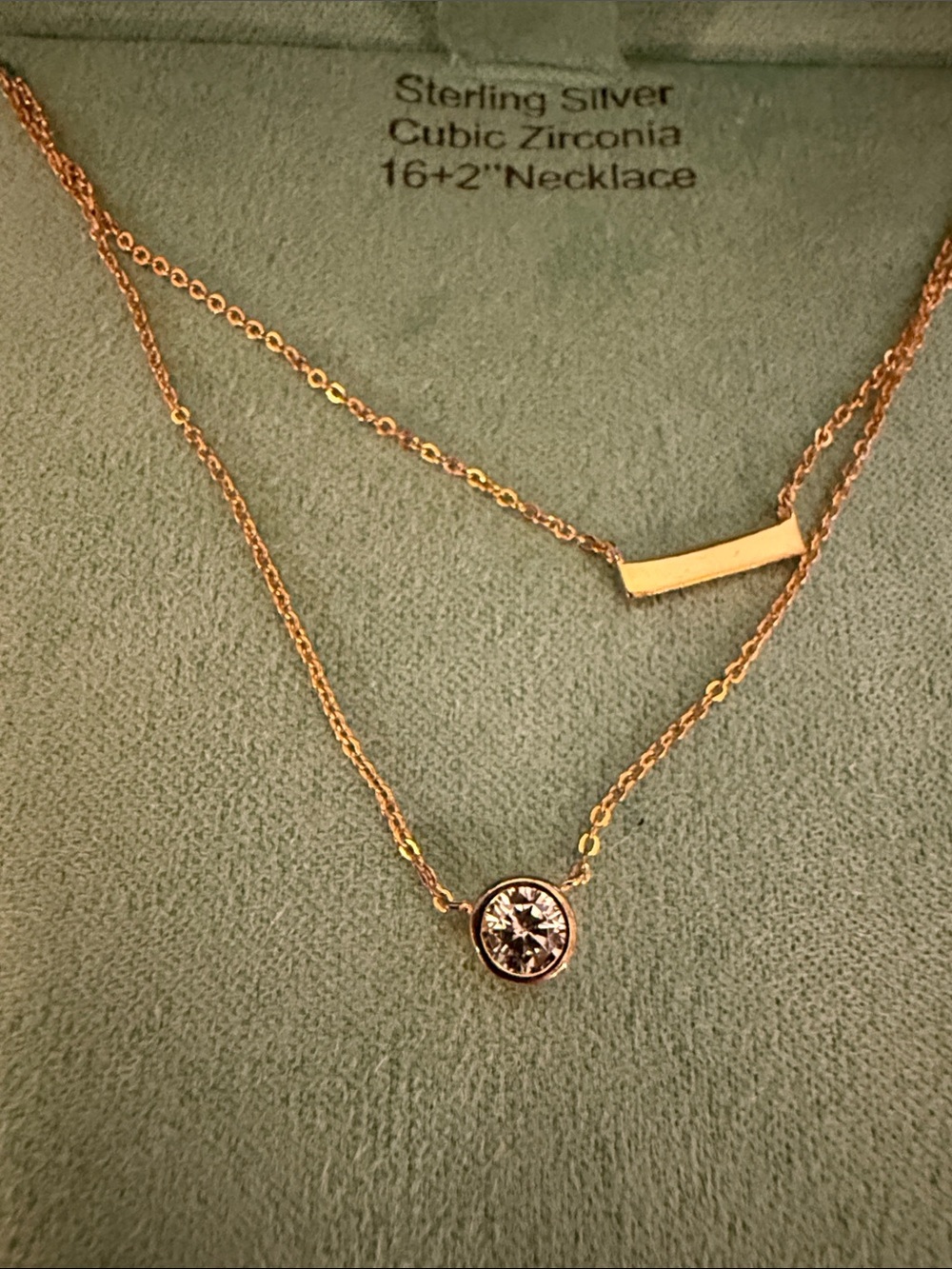Double Layer Rose Gold sterling silver Necklace with CZ Pendant by Rachel ZOE